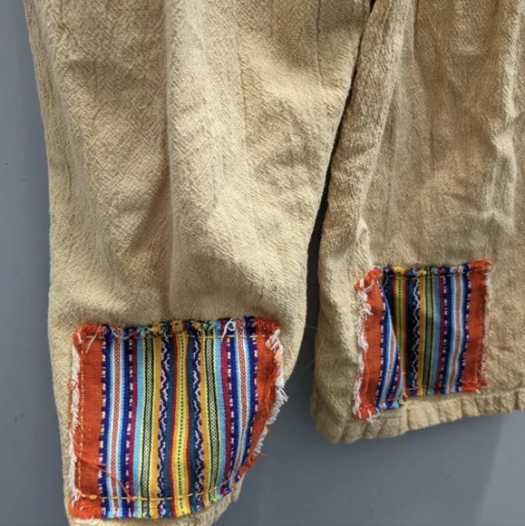 GANESH HIMAL BRILLIANT STRANGER Crinkle Cotton Tan Overalls Small Hippie - Picture 9 of 12
